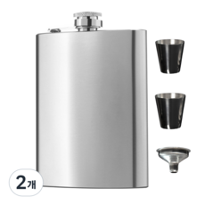 씨엔와우 힙플라스크 휴대용 포켓 술병 위스키 소주 보틀 스테인레스 8oz ( 230ml ), 2개, 실 버