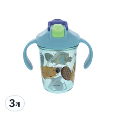 누비 2in1 아기 물병 겸 빨대컵 유아텀블러, 뚝딱비버, 3개, 240ml