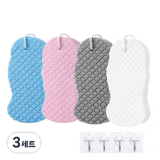 AROK 데일리 샤워 바디 스펀지 4종 세트 후크4P 증정, 4색, 3세트, 1개입