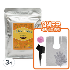 올가 헤나 염색약 새치커버 식물성 염모제 두피 진정 모발케어 시술도구 포함, 3개, 라이트브라운