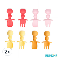 범킨스 자기주도 이유식 아기 유아 베이비 실리콘 스푼포크 세트 + 케이스, 파인애플, 2개