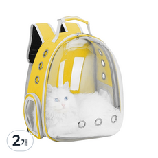 우아지오 반려동물 투명 외출가방 우주선 백팩, 2개, 옐로우
