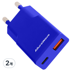 얼루어웨이브 초슬림 Gan PD3.0 PPS 30W 2포트 C타입 초고속 충전기 듀얼 포트 어댑터, 2개, 블루