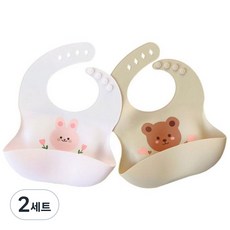 따블리에 실리콘 아기 이유식턱받이 아기턱받이 2종세트 KC인증, 베이지+핑크, 2세트, 2개입