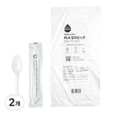 아이엠그리너 일회용 피크닉 캠핑용 숟가락 PLA 스푼 개별포장, 2개, 10개입