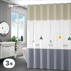 욕실 방수 샤워커튼 180cm + 커튼고리 12p, 브라이트, 3개