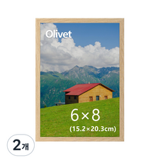 olivet 우드그레인 액자 무타공 벽걸이 스탠드 겸용 인테리어 6x8(15x20cm), 2개, 원목색