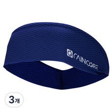 레인코어 메쉬 스포츠 헤어밴드 5가지 컬러 (국내생산) 프리미엄 쿨링 남성 여성 헤드밴드 땀흡수 머리띠 러닝 헬스 등산 축구 테니스, NAVY, 3개