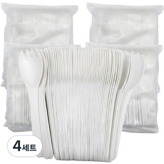 어스마일 PLA 썩는 플라스틱 일회용 포카락 스포크 벌크 화이트 200개, 어스마일 스포크 벌크 화이트, 4세트, 200개입