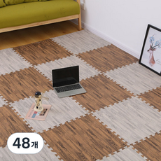 홈앤힐링 소음방지 조각매트 바닥 미끄럼방지 퍼즐매트 인테리어형, 48개, 우드 그레이