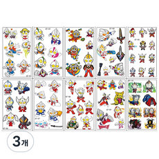 태희네 울트라맨 캐릭터 타투 스티커 판박이 문신 헤나 흉터 커버 일회용 타투, 3개, 컬러색상 10종 패키지