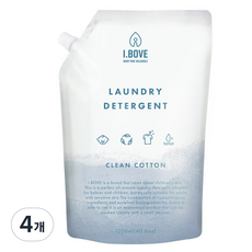 아이보브 고농축 세탁 유아 세제 클린코튼 리필 1200ml, 4개, 1.2L