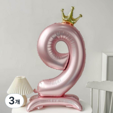 블링살롱 핑크 글로우 대형 숫자풍선 40인치 왕관 데코 생일파티 돌잔치 포토존 파티 풍선, 3개, 숫자 9
