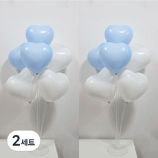 올리브파티 펄풍선 하트 풍선 풍선꽂이 풍선스탠드 2개 생일파티용품 세트, 2세트, 화이트블루하트