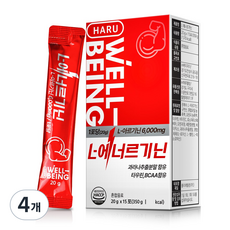 하루웰빙 L-에너르기닌 L아르기닌 6000mg BCAA함유 20g x 15포, 300g, 4개