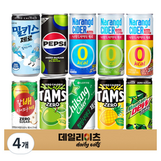 소캔 제로칼로리 탄산음료 10캔 (펩시제로 칠성사이다제로 마운틴듀 밀키스제로 나랑드제로3종 탐스제로파인 탐스제로사과 갈배사이다제로), 4개, 245ml