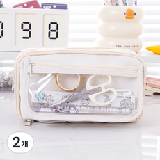 위즈플러스샵 투명포켓 대용량 필통 포카수납 펜파우치, 화이트, 2개