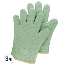 실리콘 주방장갑 손가락 내열 요리 오븐 장갑 세트, 3개, 민트 1+1