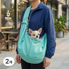 반려동물 강아지 소형견 애견 안전고리 어깨편한 크로스백 포대기 슬링백 산책 이동가방, 민트, 2개