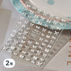 키라데이 미니 진주 리본 네일스티커, 2개, 퓨어화이트