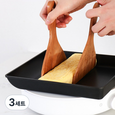 1+1 통원목 티크 계란말이 와이드 뒤집개 (넓은형), 3세트, 우드