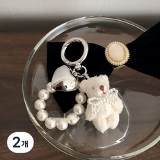 애치비 진주 리본 키링 가방고리 휴대 악세사리, 진주곰도리, 2개