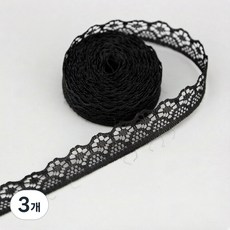 (20사이즈/롤) 15mm 화이트 핑크 블루 레이스 원단 리본 장식 포장재 의류 재봉틀 인테리어 DIY, 3개, Black