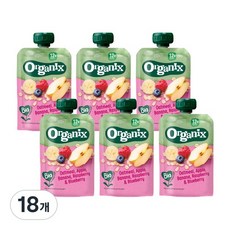 Organix food 퓨레 오가닉스 유기농 고영양 이유식, 오트밀, 사과, 바나나, 라즈베리&블루베리, 100g, 18개