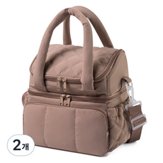 Jeernare 2단 방수 도시락 가방 크로스 핸드 보냉가방 학교용 직장인 캠핑 보온 보냉가방, 2개, 카멜색