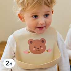 따블리에 실리콘 아기 턱받이 이유식용 자기주도 방수 포켓형, 2개, 1개입, 베이지
