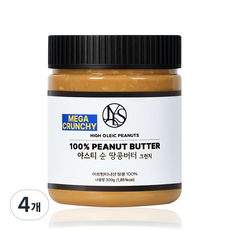 야스티 순 땅콩버터 크런치 100% 무첨가, 4개, 300g