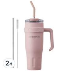 허니앤버니 텀블러 대용량 스텐 보온 보냉 차량용 빨대 손잡이, 2개, 1100ml, 에블리 핑크