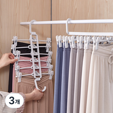바이퀸 공간절약 고급형 6단 집게 바지걸이, 화이트, 3개