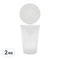 [92파이투명컵+평개폐리드100P]일회용 테이크아웃 플라스틱PET컵 뚜껑포함, 2세트, 420ml, 100개입