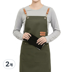 블랑닷 초경량 생활방수 공방 미용 바리스타 카페 앞치마, 2개, 올리브 카키