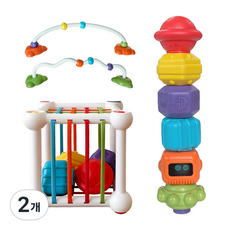 베베코지 아기 소근육 발달 장난감 도형 끼우기 고리, 2개, 레인보우