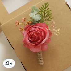 봄부쿠 조화 코사지 남자 부토니에 행사용 꽃사지, 4개, 핑크
