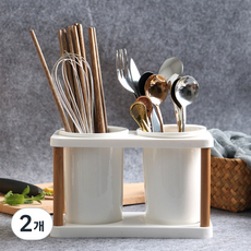 마벨인홈 깔끔 2구 물빠짐 도자기 수저통, 화이트, 2개