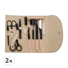 눈썹 칼 가위 눈썹정리 8종 가죽세트, 2개, 베이지
