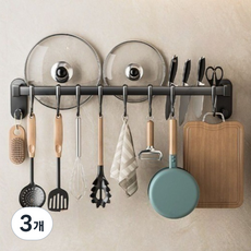 노아리스 주방 다용도 조리도구걸이 무타공 거치대, 3개, 그레이