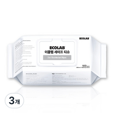 이콜랩 세이프 티슈 캡형/대용량 항균 99.99% 에탄올 손소독용 항균물티슈, 3개, 100매