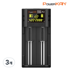POWERKAN 고속충전기 건전지용량체크 LCD 만능 배터리 충전기 3.7V리튬이온 1.2V니켈수소 R2 배터리 충전기 18650 AA AAA 26650 과충전방지 파워칸, 3개