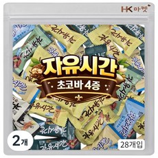에이치케이마켓 해태 자유시간 미니 초코바 4종 혼합 28개입 (오리지날 쿠키앤크림 밀크 피스타치오), 2개, 230g