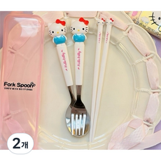 산리오 수저세트 스푼 포크 젓가락, 2개, 헬로키티