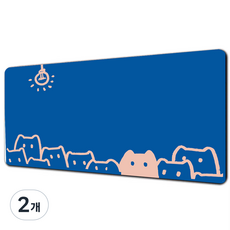 게이밍 장패드 고양이 캐릭터 마우스패드 방수코팅 400X900X3MM, 2개, 푸른 색