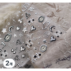 메탈 실버 문스타 하트 힙 믹스 네일스티커, 2개, 단일