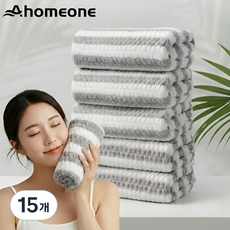 Ahomeone 호텔 수건 부드러운 고급 먼지없는 수건 스트라이프 타월 세트, 15개, 그레이