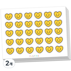풀필 미니 하트 표정 엘로우 스마일스티커 선물포장 데코 다이어리 스티커 450조각, 2개, 15세트