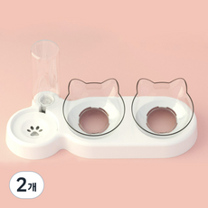 강아지 고양이 급식기 급수기 반자동물통 밥그릇 식기 펫리치, 화이트, 2개