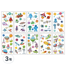 kc인증 우주선 어린이 타투스티커 페이스페인팅 유치원 학교 어린이집 행사 놀이 수업재료, N, 3개